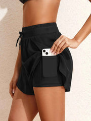 High Waisted Drawstring Swim Shorts