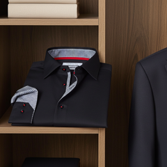 Donny Cotton Knit-Stretch Button-Up Shirt – Black, Tailored Fit