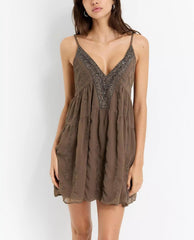 Women’s Beaded Sequined Embroidered Suspender Dress