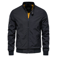 Men's Zip-up Jacket With Pockets Casual Solid Stand Collar Long Sleeve Top Outwear Clothing