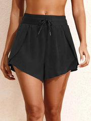 High Waisted Drawstring Swim Shorts