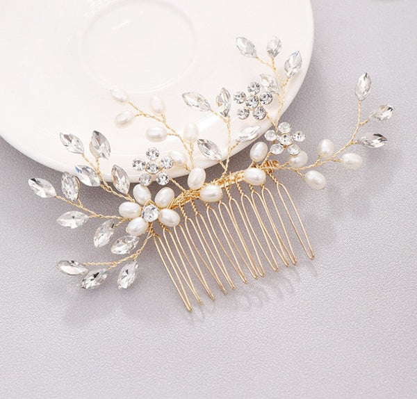 Pearl & Crystal Hand-Woven Hair Comb