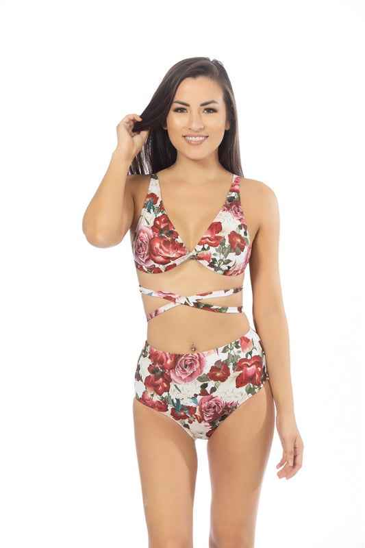 Floral Wrap Bralette Bikini Set