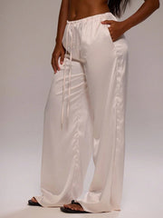 Women’s Autumn Satin Wide-Leg Drawstring Pants