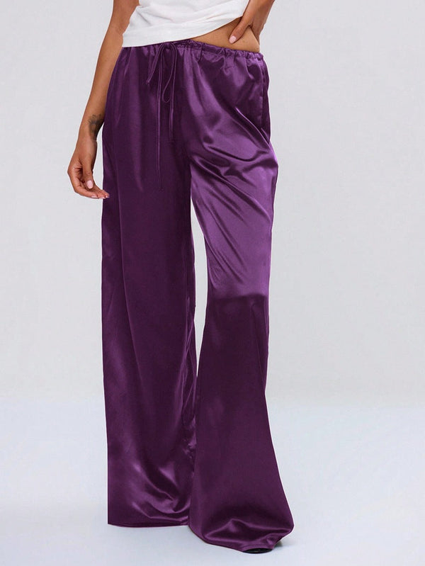 Women’s Autumn Satin Wide-Leg Drawstring Pants