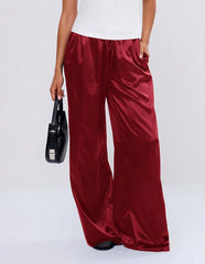 Women’s Autumn Satin Wide-Leg Drawstring Pants