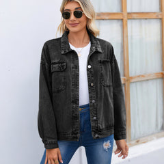 Women Clothing Retro Washed Denim Jacket