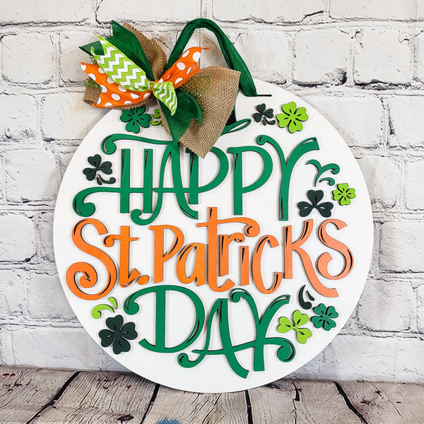 Happy St Patrick's Day Clover and Hat Wreath Door Hanger