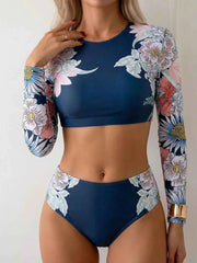Vintage Floral Long Sleeve Bikini Set
