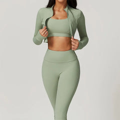 3-Piece Women’s Activewear Set – Sports Bra, High Waist Leggings & Long-Sleeve Top