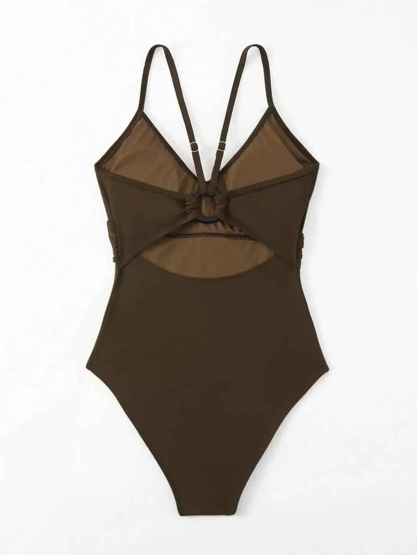 New solid color slim fit one-piece swimsuit