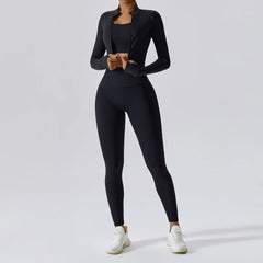 3-Piece Women’s Activewear Set – Sports Bra, High Waist Leggings & Long-Sleeve Top