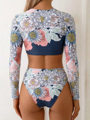 Vintage Floral Long Sleeve Bikini Set
