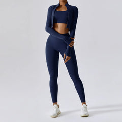3-Piece Women’s Activewear Set – Sports Bra, High Waist Leggings & Long-Sleeve Top