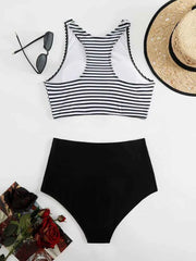 Circyy Women's Striped High-Waisted Bikini Set