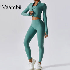 3-Piece Women’s Activewear Set – Sports Bra, High Waist Leggings & Long-Sleeve Top