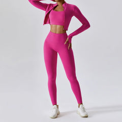 3-Piece Women’s Activewear Set – Sports Bra, High Waist Leggings & Long-Sleeve Top