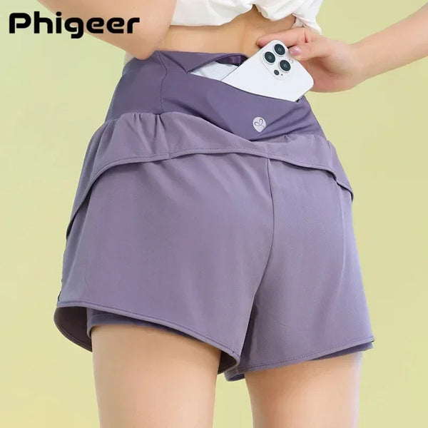 PHIGEER Women’s Lightweight Yoga & Workout Shorts with Pocket