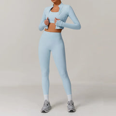 3-Piece Women’s Activewear Set – Sports Bra, High Waist Leggings & Long-Sleeve Top