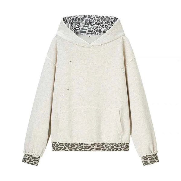 Leopard Patchwork Hooded Commuter Sweatshirt
