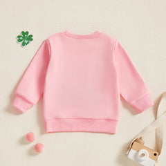Baby Toddler Girls St. Patrick's Day Irish Bow Four Leaf Clover Embroidery Long Sleeve Pullover Top Casual Spring Clothes