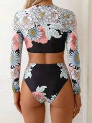 Vintage Floral Long Sleeve Bikini Set