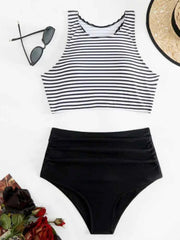 Circyy Women's Striped High-Waisted Bikini Set