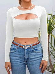 Women's Hollow Out Long Sleeve Crop Top