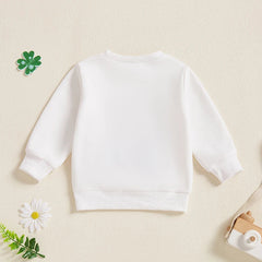 Baby Toddler Girls St. Patrick's Day Irish Bow Four Leaf Clover Embroidery Long Sleeve Pullover Top Casual Spring Clothes