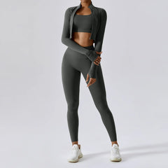 3-Piece Women’s Activewear Set – Sports Bra, High Waist Leggings & Long-Sleeve Top