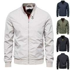 Men's Zip-up Jacket With Pockets Casual Solid Stand Collar Long Sleeve Top Outwear Clothing