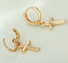Silver Cross Dangle Earrings with Lever Closure