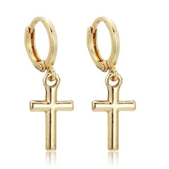 Silver Cross Dangle Earrings with Lever Closure