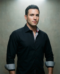 Donny Cotton Knit-Stretch Button-Up Shirt – Black, Tailored Fit