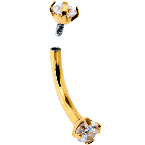 5/16 Clear CZ Gem Gold PVD Curved Eyebrow Ring